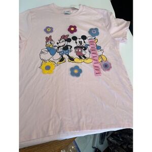 Disney Mickey Minnie Daisy Duck Crochet Flower Women's Small Light Pink T-Shirt